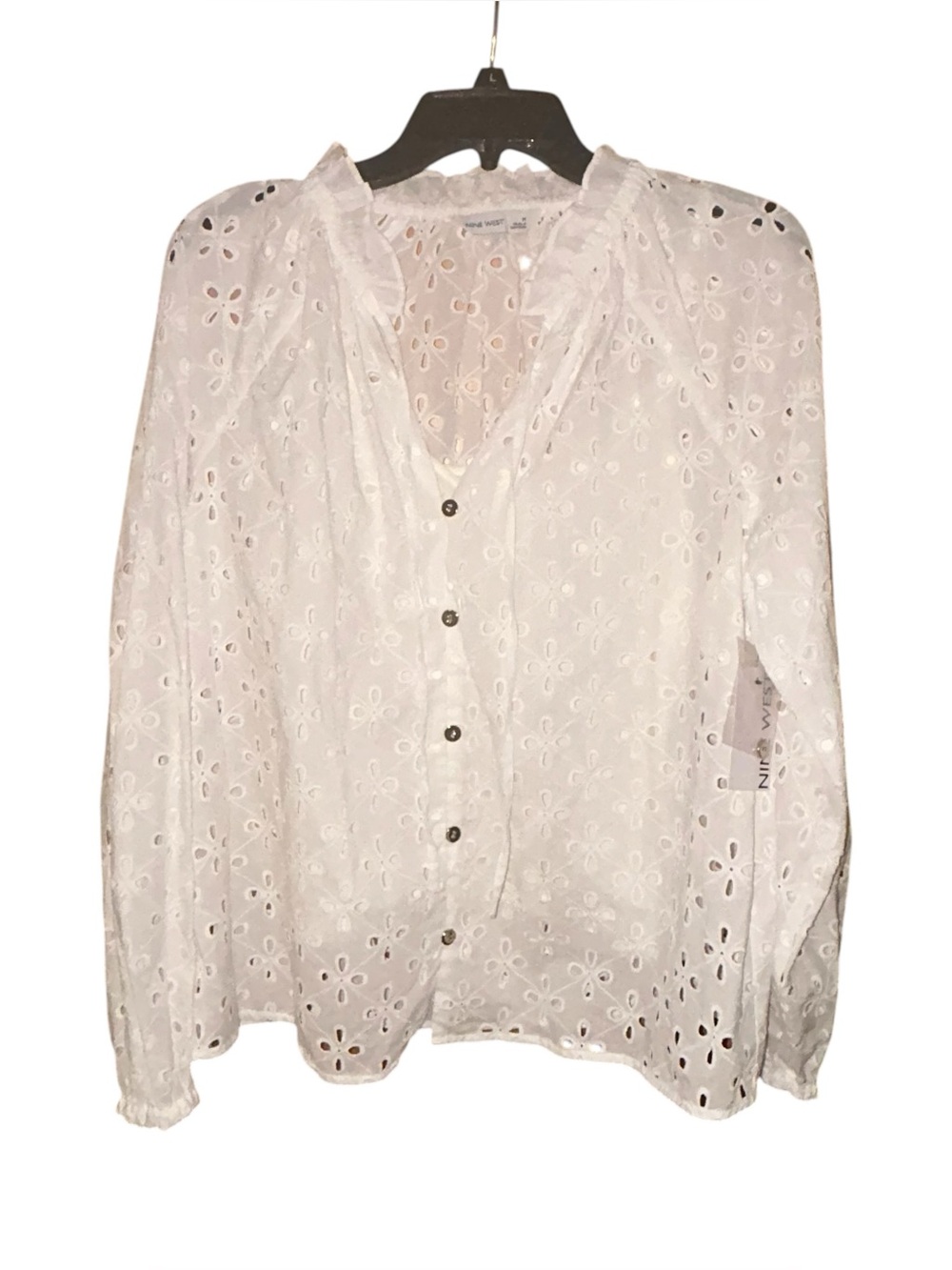 Nine West White Eyelet Blouse Embroidered W Cami Medium Cotton NWT